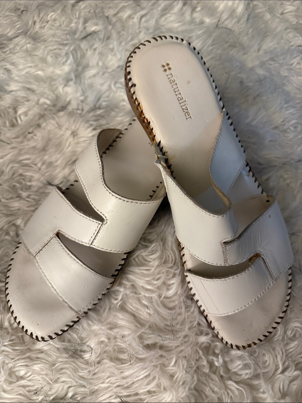 Naturalizer White Leather Slide Mules